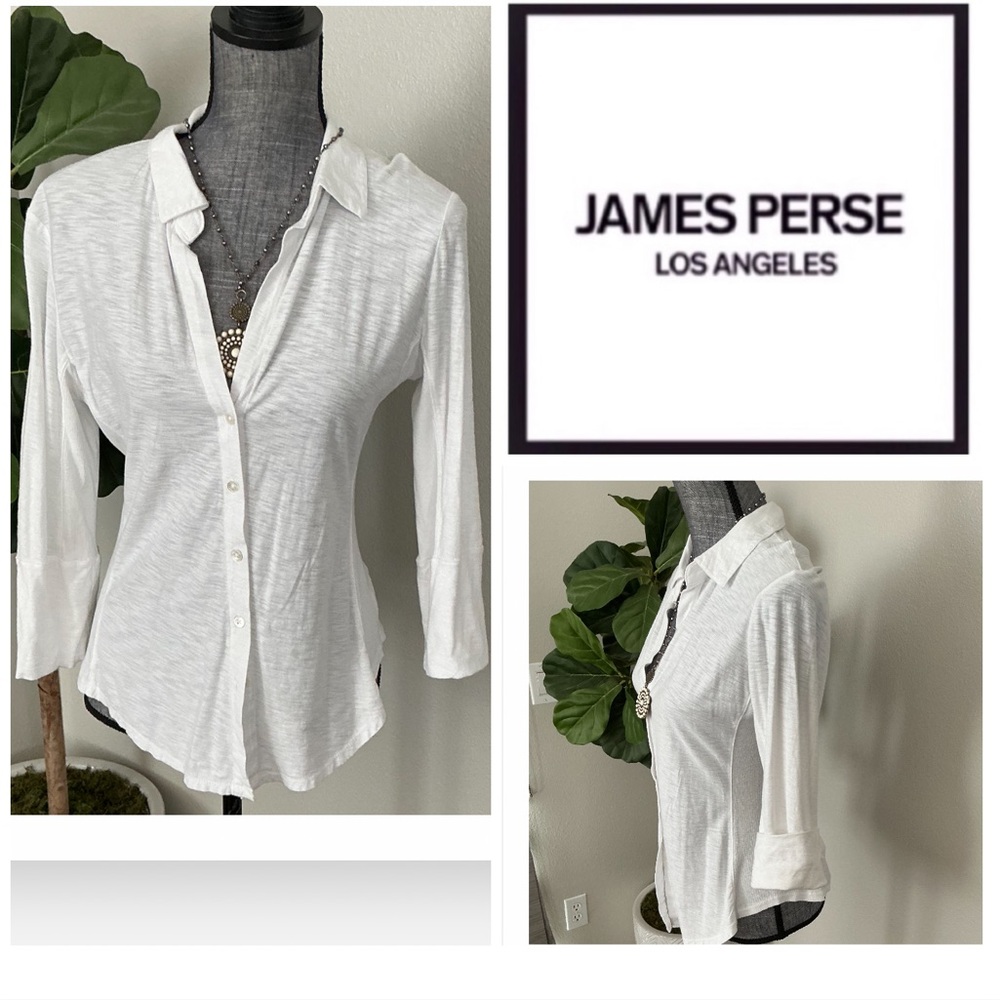 James Perse White Slub Contrast Panel Buttondown Shirt.  NWT.